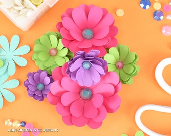 簡単な小さなコスモスの紙の花のテンプレートとチュートリアル、花の SVG ファイル、Cricut と Silhouette で使用できる花のテンプレート