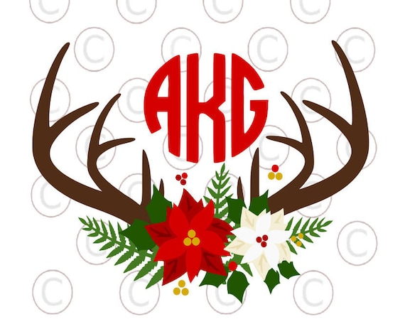 Circle Monogram Christmas Wreath Poinsettia Svg Cut File Deer Antler Monogram Svg Htv Designs Svgs For Cricut Silhouette By Catching Colorflies Catch My Party