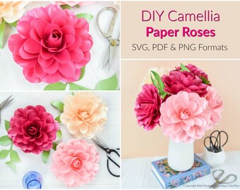 Camellia Rose papieren bloem sjabloon en tutorial, kleine Rose patroon voor papieren boeketten, Paper Rose SVG voor Cricut & silhouet