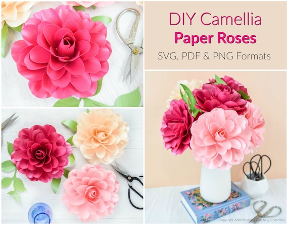 Camellia Rose Paper Flower Template and Tutorial, Small Rose Pattern for Paper Bouquets, Paper Rose SVG for Cricut & Silhouette Il_570xn