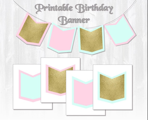 glitter birthday banner mint pink gold printable banner party