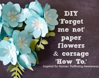 小さな DIY ペーパーフラワー テンプレートとチュートリアル、忘れな草、ペーパーフラワー、代替ペーパーウェディングブーケ、印刷可能および SVG カットファイル