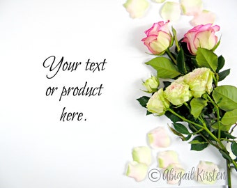 Moderne Lager Bilder, Pink & White Rose Mock-up, Styled Stock Photography, ziemlich feminin Mock-up, Website-Design, Social Media-Lager,