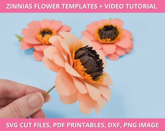 Zinnia Paper Flower Templates, Small Paper Flowers, Paper Flower Kit, Wedding Paper Flower Bouquet, Instant Download