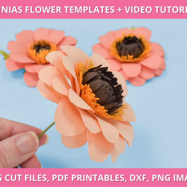Zinnia Paper Flower Templates, Small Paper Flowers, Paper Flower Kit, Wedding Paper Flower Bouquet, Instant Download