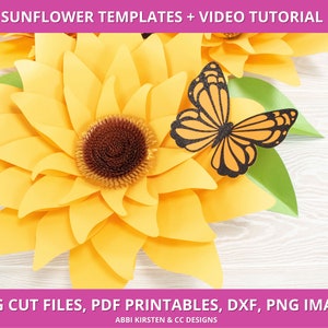 Sunflower Paper Flower Templates, PDF Printables and Sunflower SVG Cut Files, Large Medium and Small Paper Flowers