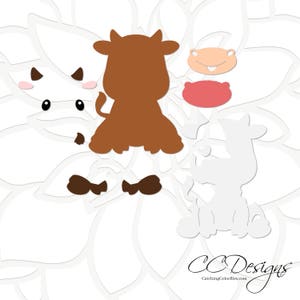 May include: A set of three brown, white, and pink cow cutouts. The cutouts are designed for crafting and can be used to create a farm-themed scene.