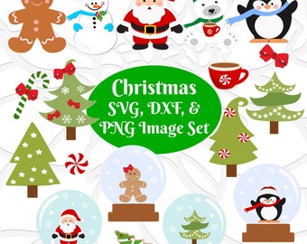 Paquete SVG navideño, imágenes prediseñadas navideñas, Papá Noel, muñeco de nieve, árbol de Navidad, archivos de corte de vacaciones de invierno para Cricut y Silhouette