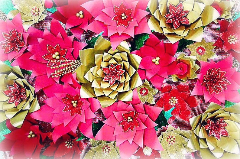 Download Christmas Poinsettia Paper Flowers Template Flower SVG cut ...