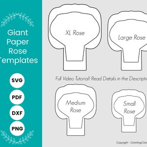 Large Paper Rose Templates, DIY Paper Rose SVG Cut Files and Printable PDF Pattern, How to Make Paper Flowers Tutorial and Templates image 3