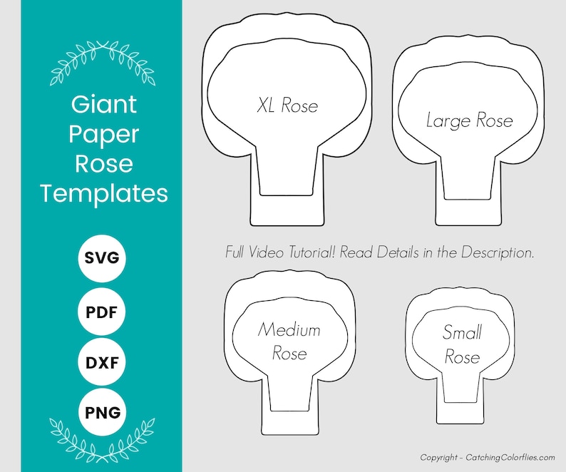 Large Paper Rose Templates, DIY Paper Rose SVG Cut Files and Printable PDF Pattern, How to Make Paper Flowers Tutorial and Templates image 3