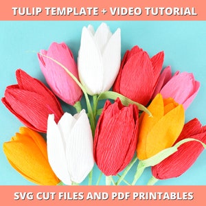 Modelli di fiori di carta a forma di tulipano, SVG di fiori di carta, Tutorial per fiori di tulipano primaverili, Modello di piccoli fiori di carta, Download immediato