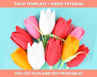 Tulip Paper Flower Templates, Paper Flower SVG, Spring Tulip Flower Tutorial, Small Paper Flower Pattern, Instant Download