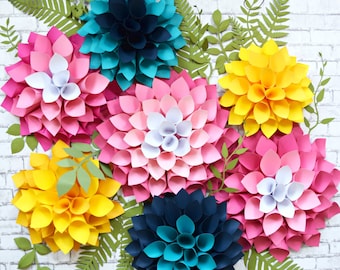 Giant Paper Dahlia Flowers, Paper Dahlias, Paper Flower Wall, Flower Templates, Printable Templates, SVG Cut Files