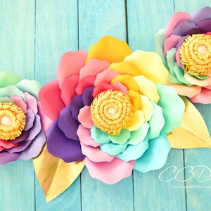 Unicorn Rainbow Giant Paper Flowers Unicorn Party Decor Easy Large Flower Templates & Tutorial Printable Paper Flower Templates image 5