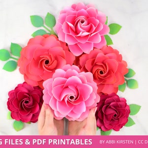 Paper Rose Template, Paper Flower SVG and PDF Printable Templates, Small Paper Flower Rose Templates with Leaves