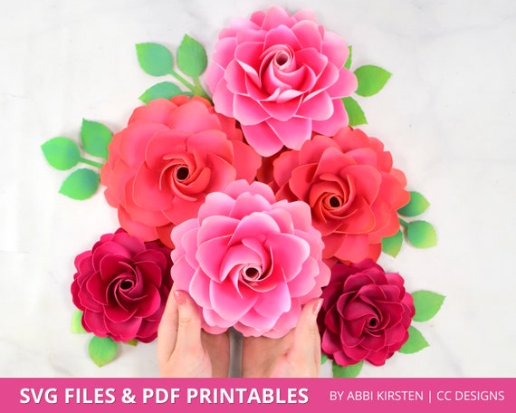 Paper Rose Template, Paper Flower SVG and PDF Printable Templates, Small Paper Flower Rose Templates with Leaves Il_570xn