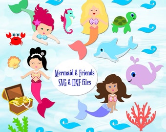 Mermaid SVG Cut Files- Under the Sea SVG files- DXF Sea Life Cut files- Cute Little Mermaids Svg- Svg files to use with Cricut