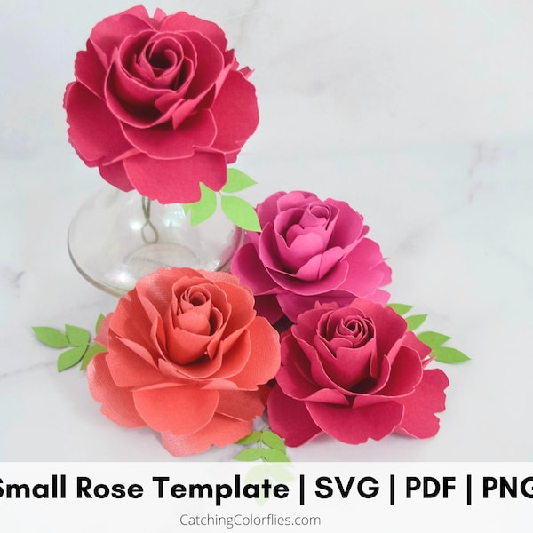 Piccola rosa di carta modello SVG e file PDF con tutorial, rose di carta matrimonio, addio al nubilato, baby shower, compleanno, download istantaneo