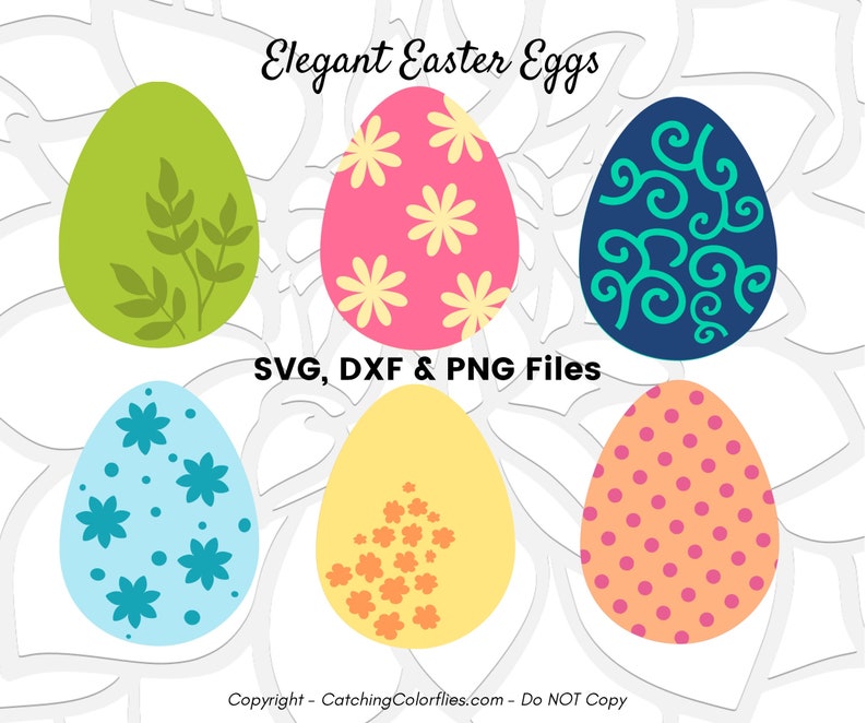 Spring Easter Eggs SVG Cut File, Pattern Easter Egg Clip Art, Happy Easter SVG, Set of 6, Instant Download image 1