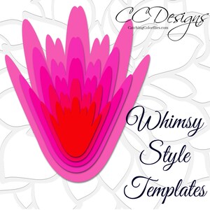 May include: Whimsy Style Templates, a digital download for crafting, features a layered pink and red flower design. The design is layered in a whimsical style, with each layer slightly smaller than the one below it. The design is perfect for creating cards, scrapbook pages, and other paper crafts.