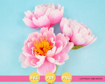 DIY Crepe Pfingstrose Papier Blumen Vorlage, Pfingstrose Papier Blume SVG geschnitten Dateien und PDF Ausdrucke, DIY Papier Blumen Vorlagen, sofortiger Download