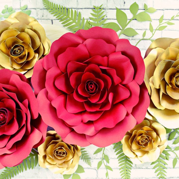Giant Paper Flower Backdrop, Paper Roses, Paper Flower Templates, Paper Flower Wall, Large Paper Flowers, Beauty & the Beast Decor