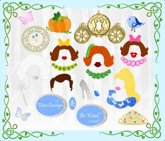 Cinderella Party Props- Modern Cinderella Props- Princess Photo Booth Props - Printable Cinderella Photo Props - DIY Photo booth props Il_570xn