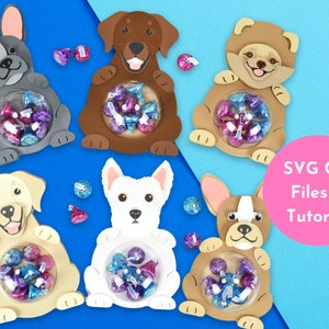 Set of 4 Puppy Dog Candy Holders SVG Cut Files, Valentine&#39;s Day Gifts, Candy Ornament Crafts, Candy Ornament SVG FIles