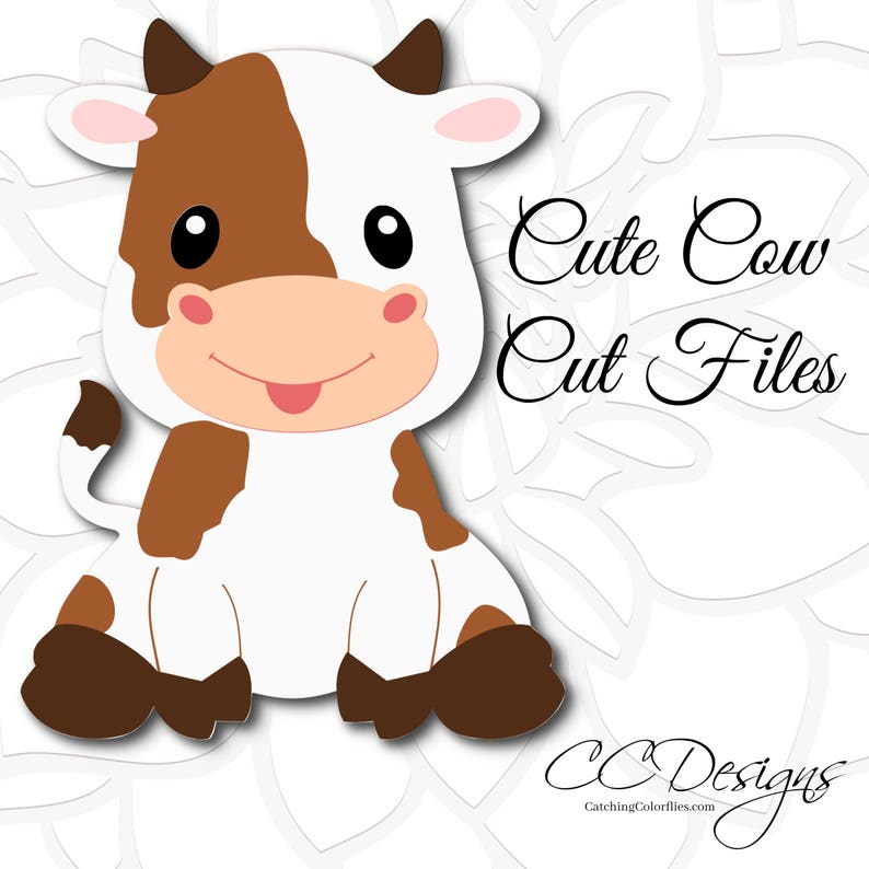 Cute Cow SVG cut file, Baby cow sitting SVG, Farm animal cut files, Baby farm animals, PNG images, Dxf cut files image 1