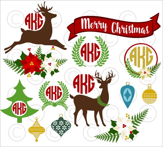 Download Circle Christmas Monogram Svg Cut Files Deer Svg Poinsettia Cut Files Laurel Wreath Monogram Deer Antlers Svgs For Silhouette Cricut By Catching Colorflies Catch My Party