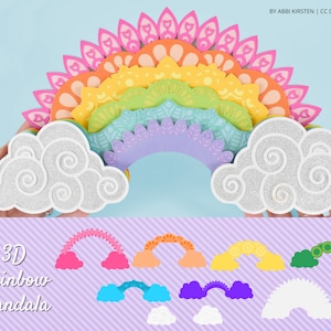 Arquivo de artesanato de mandala em camadas de arco-íris 3D, arquivos de corte SVG de mandala de arco-íris para usar com Cricut e Silhouette, download instantâneo