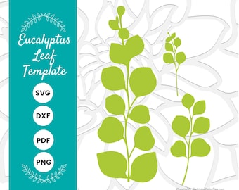 Eukalyptus Papier Blatt Vorlage, Eukalyptus Rebe Schneidedatei, Eukalyptus SVG DXF Schnittdateien und druckbare PDF, sofortiger Download
