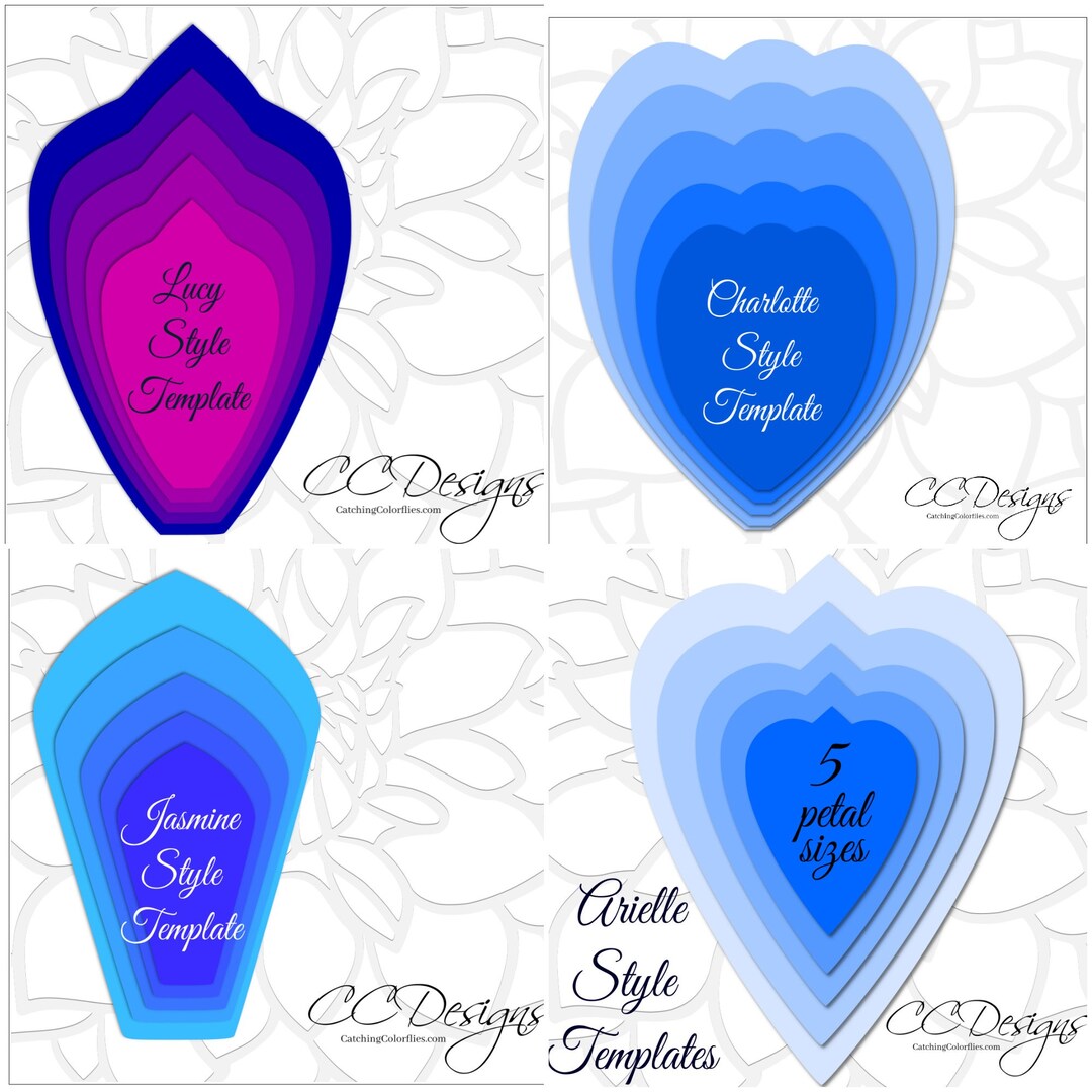 Set of 4 Easy Giant Paper Flower Printable Templates Flower Tutorials Large Flower Pattern DIY ...