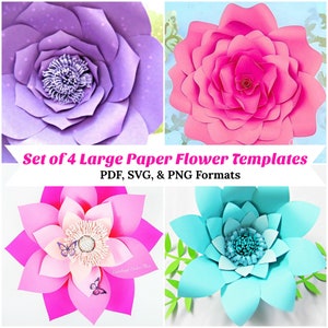 Set of 4 Giant Paper Flower Templates, Printable PDF Templates, Paper Flower SVG