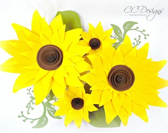 Archivos SVG de flores de papel de girasol Decoración rústica para bodas Girasoles de papel grandes Corona de girasoles Decoración de otoño Fondo