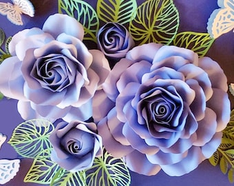 Plantillas de flores de papel, flores de papel grandes, archivos SVG para cortar e imprimibles en PDF, patrón de rosa de papel