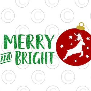 Merry & Bright Reindeer SVG, Christmas Ornament cut files, Christmas SVG cut files, Deer silhouette SVG, Cut files for Silhouette, Cricut