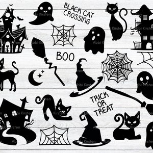 23 Halloween SVG-Schnittdateien, Halloween SVG-Dateien für T-Shirts. SVG-Dateien für schwarze Katze, Geisterhaus, Geist, Hexenhut und Besen