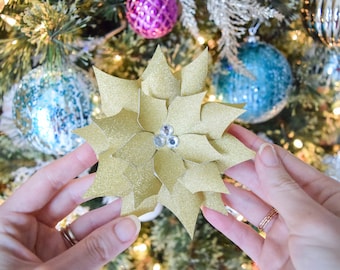 Gold Papier Blume Weihnachtsstern Vorlage, kleine Weihnachtsstern SVG Schnitt Datei, DIY Papierblume Weihnachtsdekor, Instant Download