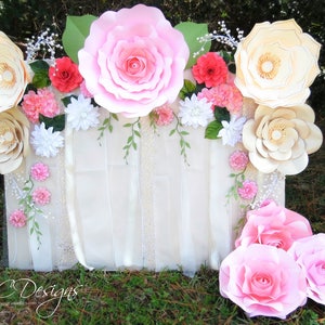Paper Flower Rose Backdrop, DIY Paper Flower Patterns and Tutorials, Paper Rose Templates, Wedding Flower Wall, Wedding Decor
