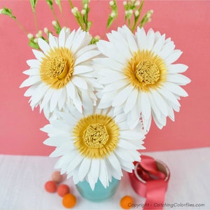 DIY Small Paper Daisy Flower Template and Tutorial, Daisy SVG Cut File, Printable PDF Flower Templates, Daisy Pattern