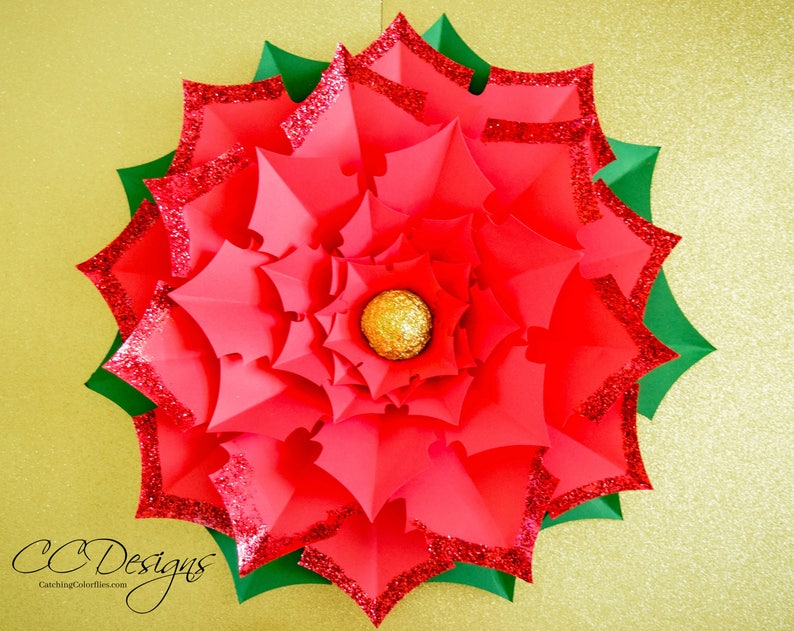 PDF and SVG Christmas Poinsettia Paper Flower, DIY Paper Flower Template, Instant Download image 2