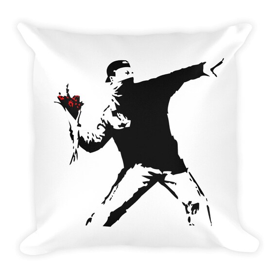 Banksy Flower Thrower Pillow Etsy