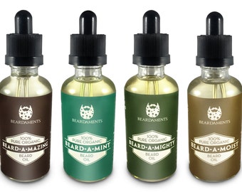 All Natural Beard Oils by Beardaments - 50 ML (1.7oz) - Glass Bottle - Four Great Scents Available