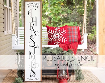 Merry Christmas Porch STENCIL a Reusable DIY Vertical Stencil for your signs and Christmas decor