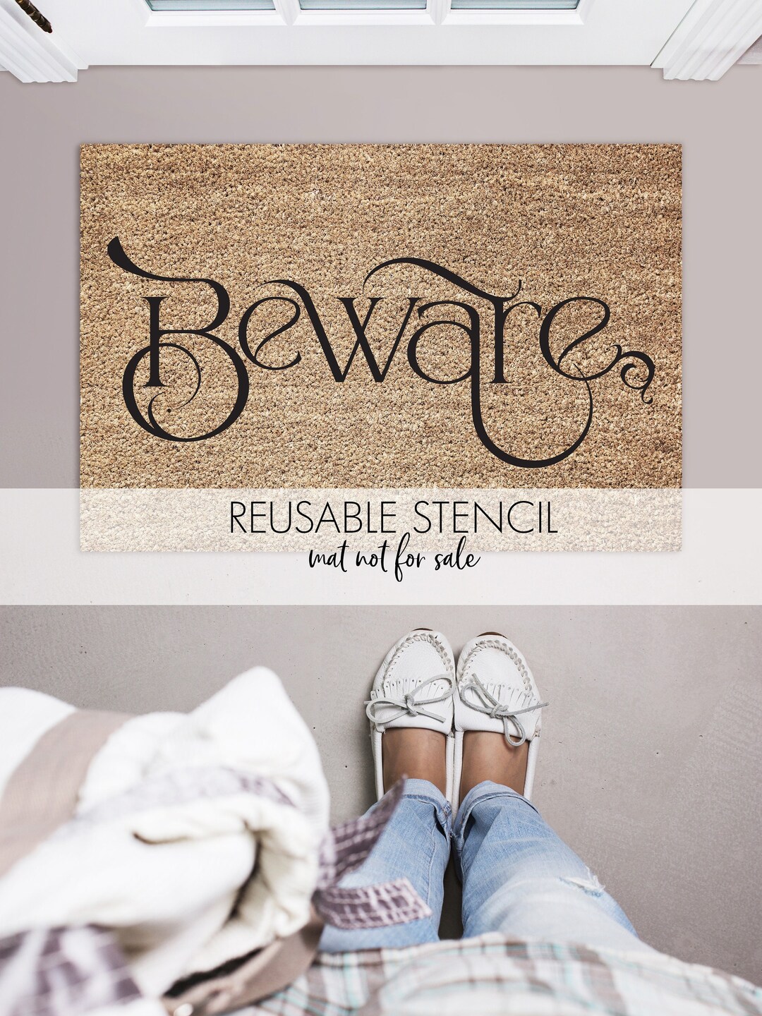 Beware STENCIL a Reusable DIY Craft Stencil for Your Halloween Door Mat ...
