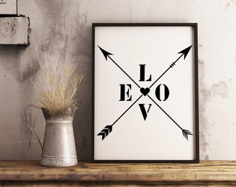 LOVE with Arrows Stencil a laser cut Reusable DIY Craft Stencil available in many sizes