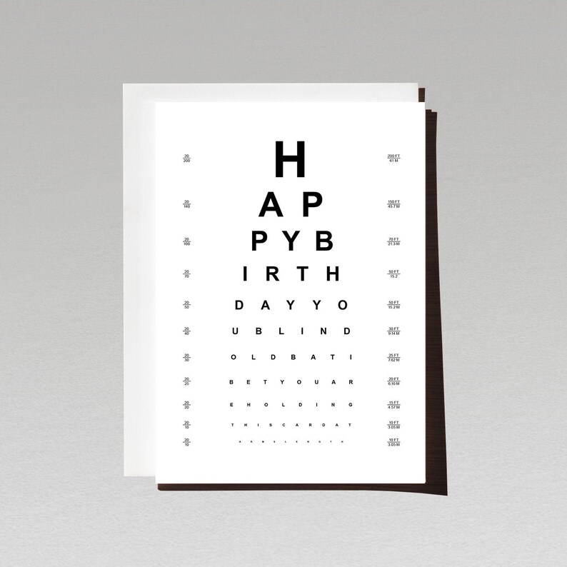Happy Birthday Eye Chart Greeting Card Etsy Australia