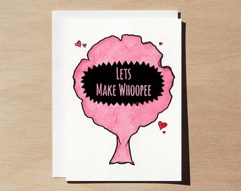 Lets Make Whoopee Greeting Card, Punny Valentines Day card, Funny Whoopee cushion art print gift for husband